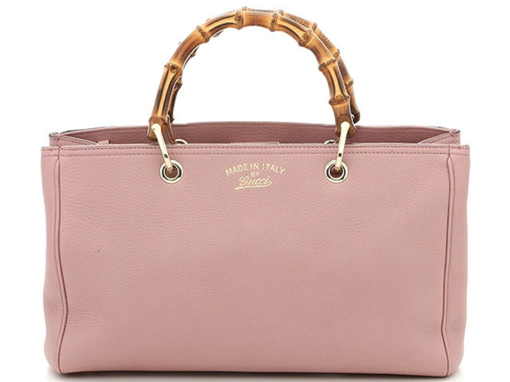 Gucci Bamboo Handle Bag Embossed Leather x Pink Card